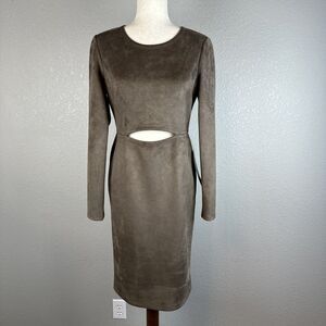 BCBGMAXAZRIA Whitley Cut Out Dress Size Medium Dark Fatigue Brown Faux Suede